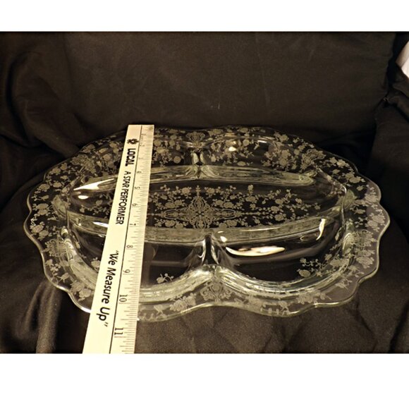 VTG Cambridge Glass 5 Part Relish Dish in Rose point Etch - Picture 3 of 5